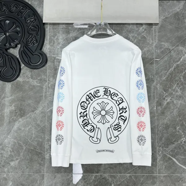 Chrome Hearts Triple Cross Black Long-Sleeve Tee with Lip and Bow Print - 36