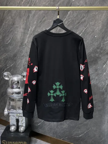 Chrome Hearts Triple Cross Black Long-Sleeve Tee with Lip and Bow Print - 1