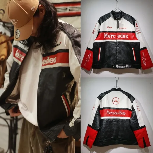Mercedes-Benz x McLaren Racing Leather Jacket White Black Red - 1