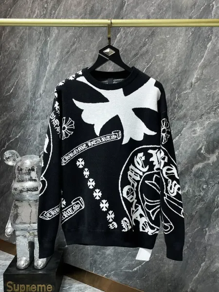 Chrome Hearts Triple Cross Black Long-Sleeve Tee with Lip and Bow Print - 26
