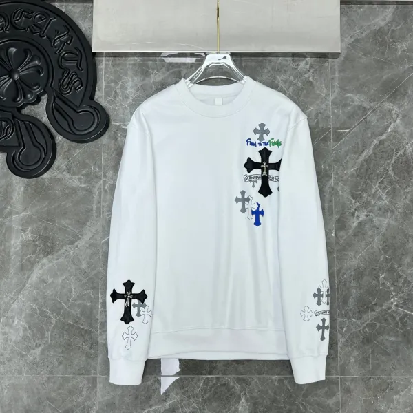 Chrome Hearts Triple Cross Black Long-Sleeve Tee with Lip and Bow Print - 44