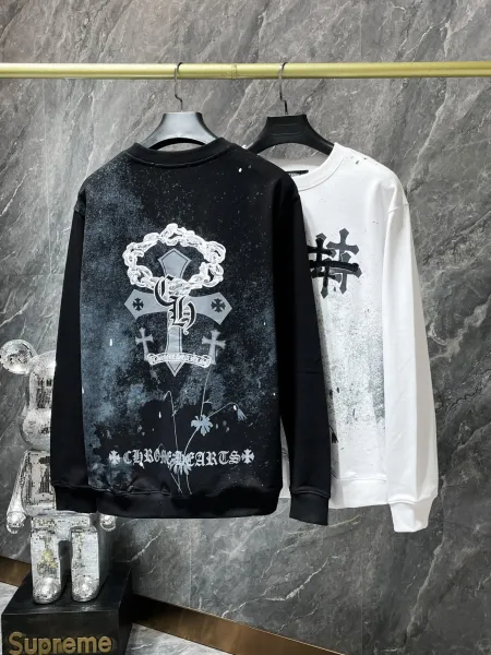 Chrome Hearts Triple Cross Black Long-Sleeve Tee with Lip and Bow Print - 49