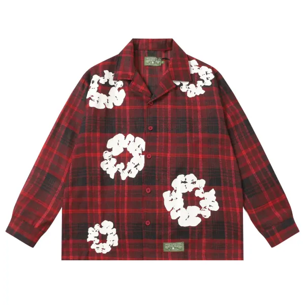 Adenim Tears x African Blends Goods Plaid Floral Shirt Red - 1