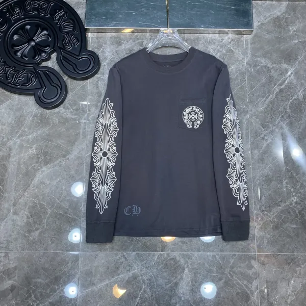 Chrome Hearts Triple Cross Black Long-Sleeve Tee with Lip and Bow Print - 21