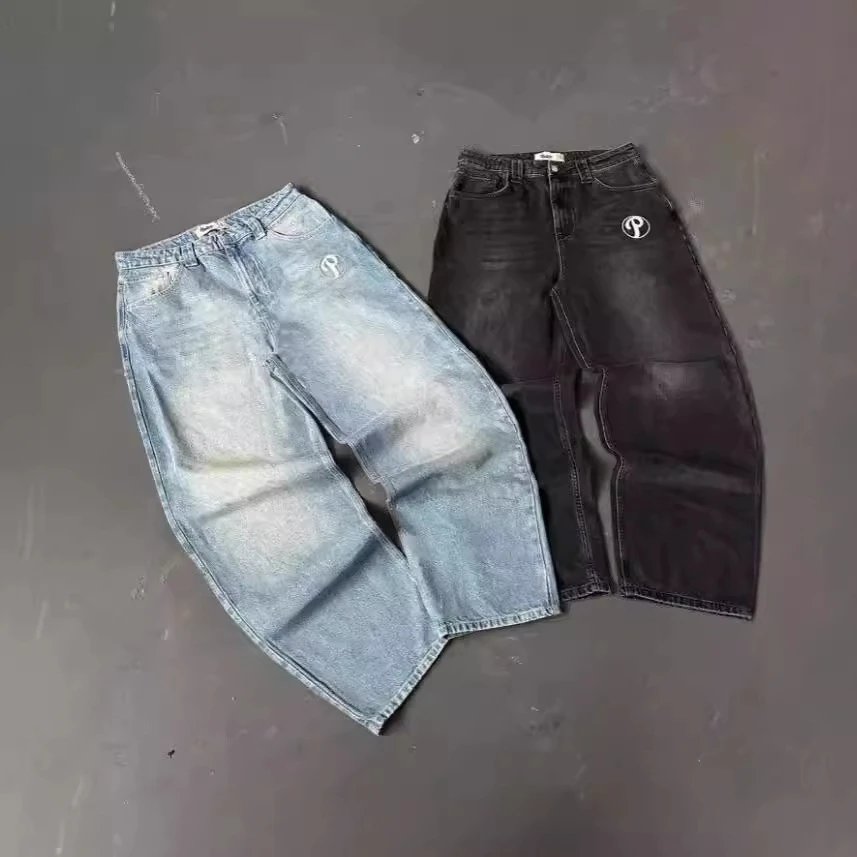 S*uthpole Washed Distressed Denim Jeans for Men Loose Straight-Leg Pants