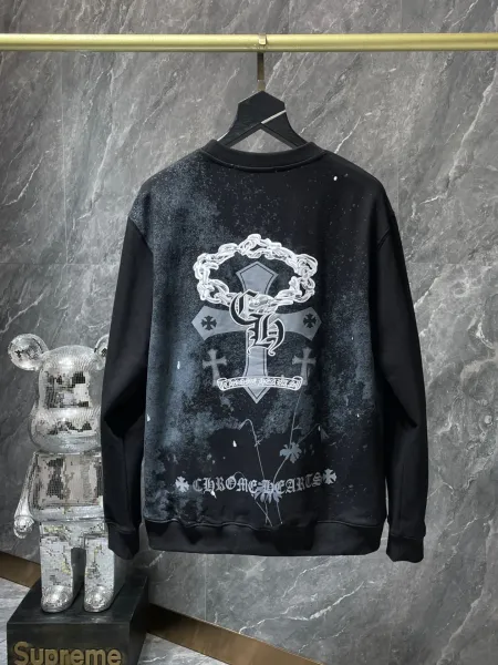 Chrome Hearts Triple Cross Black Long-Sleeve Tee with Lip and Bow Print - 47