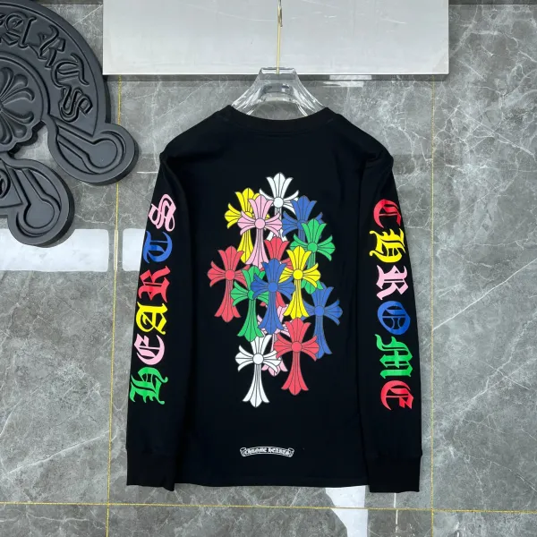 Chrome Hearts Triple Cross Black Long-Sleeve Tee with Lip and Bow Print - 32