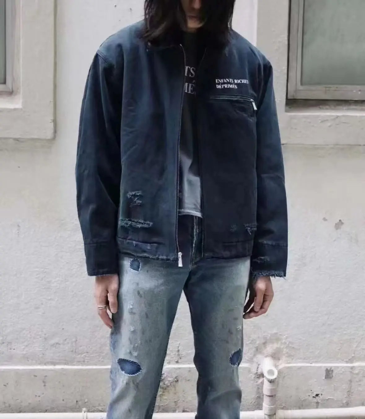 Enfants Riches Déprimés Distressed Denim Work Jacket Black - 13
