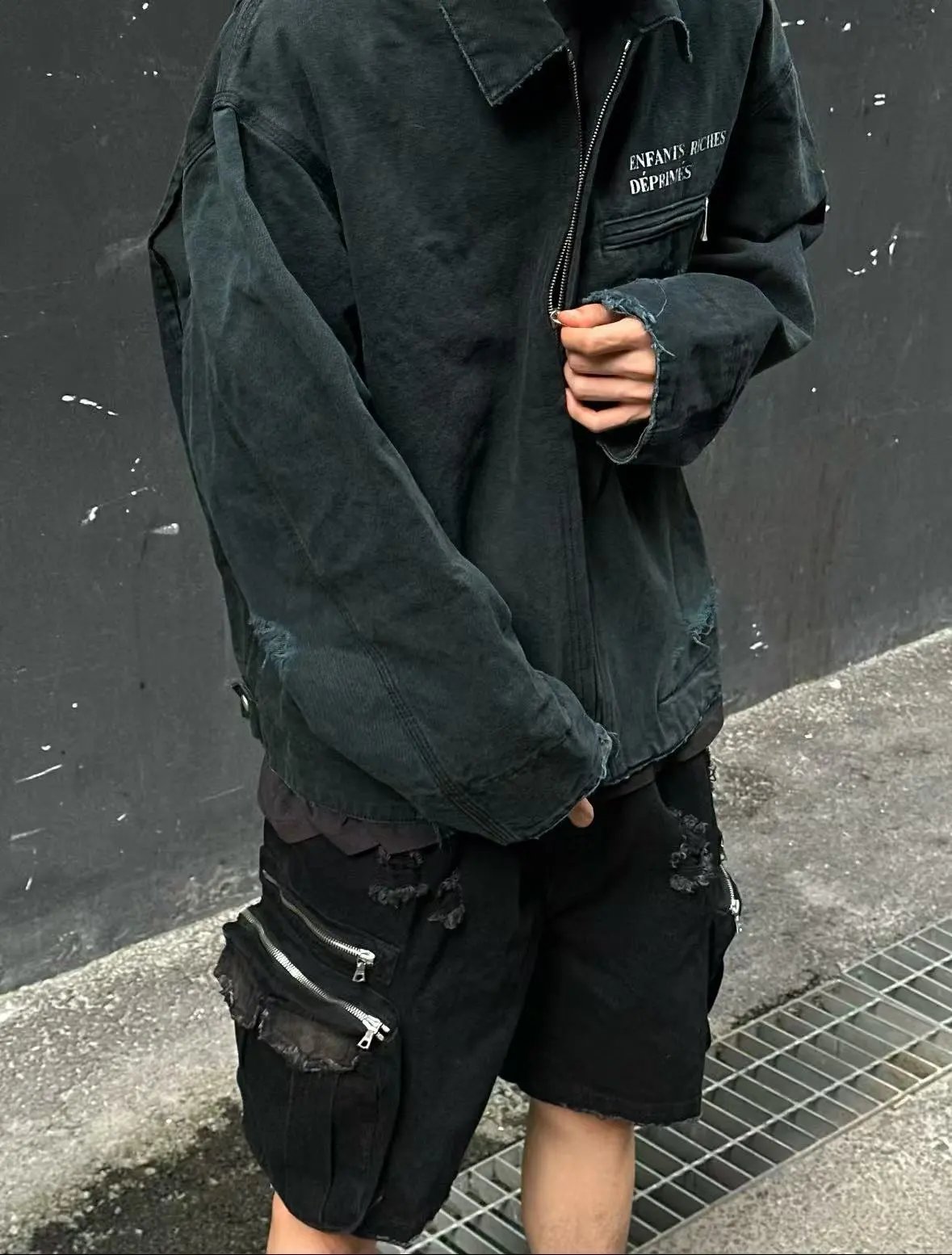 Enfants Riches Déprimés Distressed Denim Work Jacket Black - 16