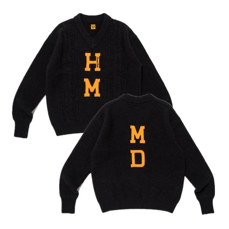 HUMAN MADE HM MD Black Cable Knit V-Neck Sweater - 1
