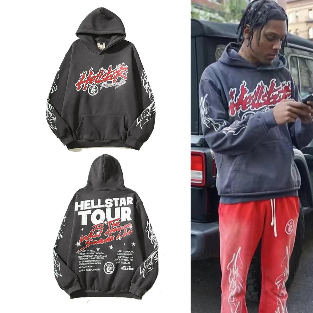 Hellstar Sports Flame Logo Hoodie Black Pink - 7