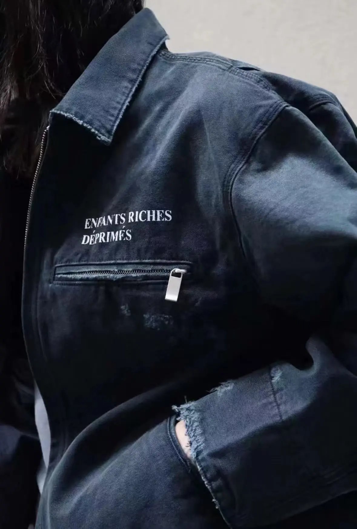 Enfants Riches Déprimés Distressed Denim Work Jacket Black - 14
