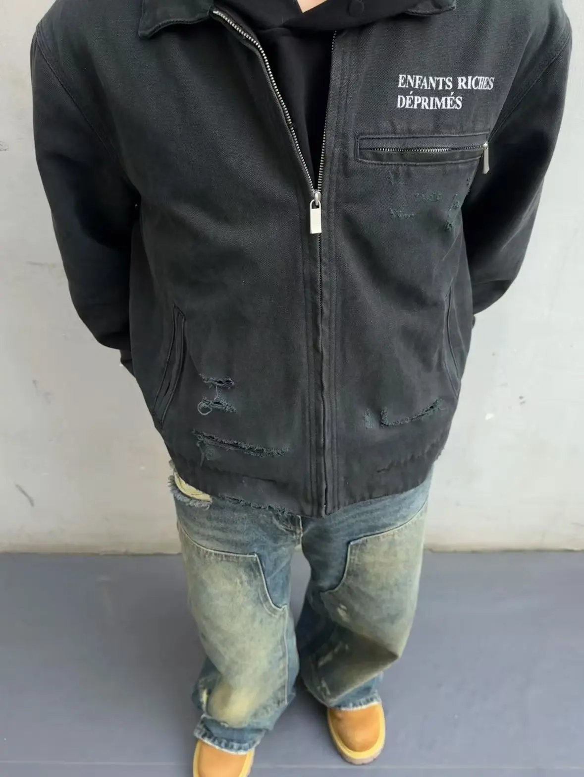 Enfants Riches Déprimés Distressed Denim Work Jacket Black - 19
