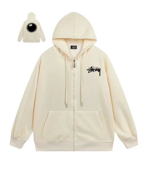 Stüssy 8-Ball Zip-Up Hoodie Beige - 1