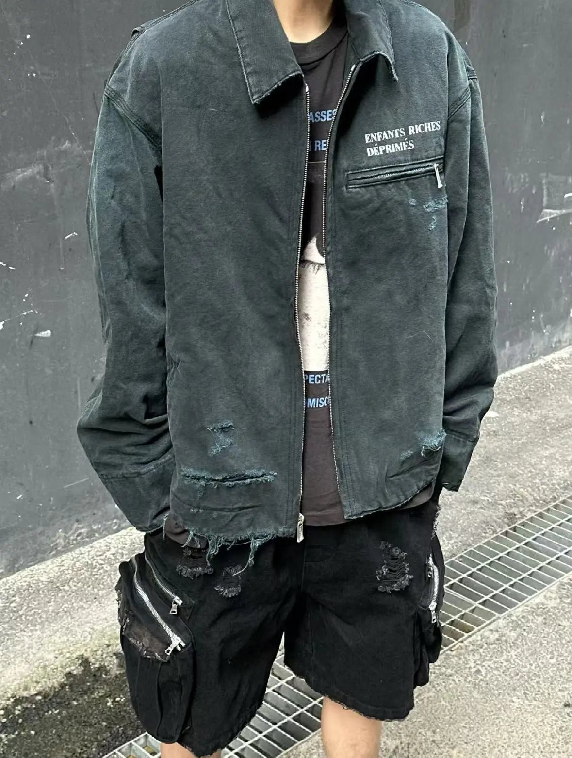 Enfants Riches Déprimés Distressed Denim Work Jacket Black - 17