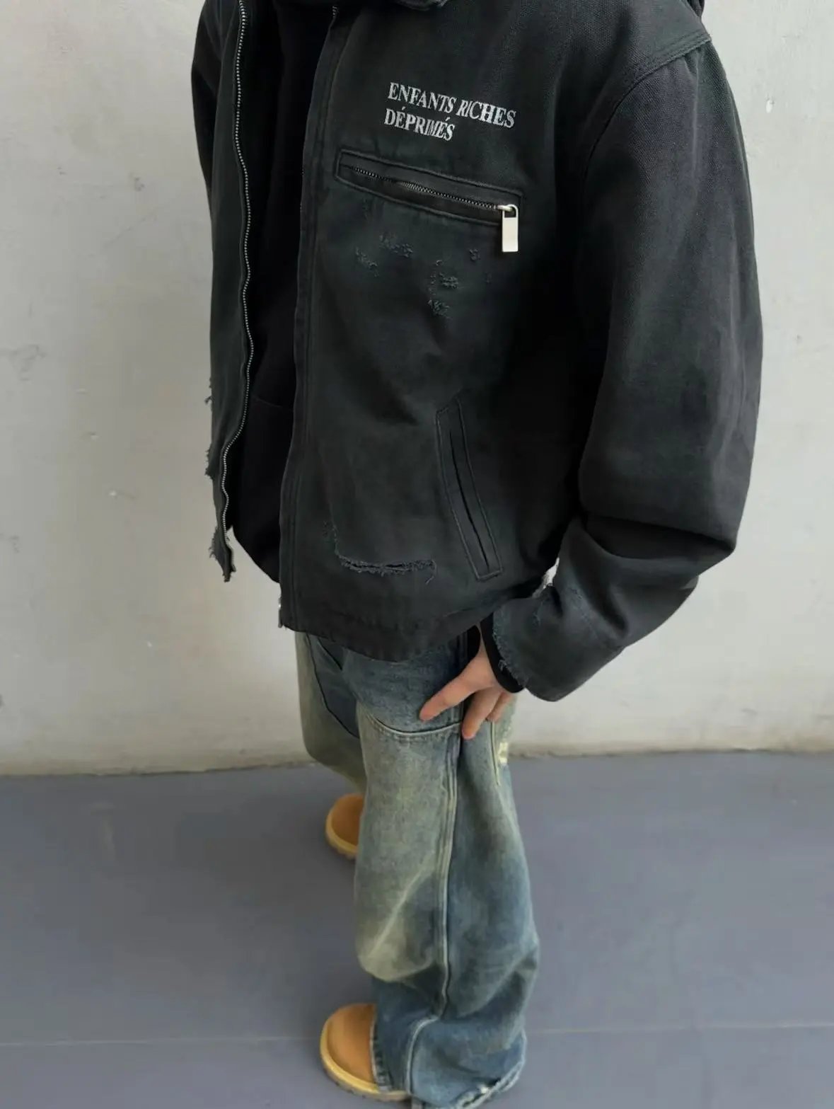 Enfants Riches Déprimés Distressed Denim Work Jacket Black - 20