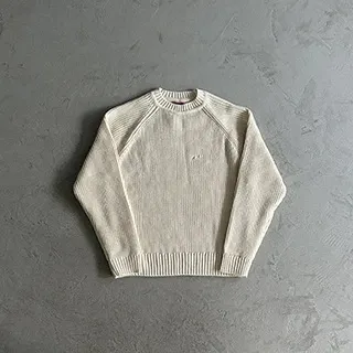 Design Ribbed Knit Crewneck Sweater Beige - 1