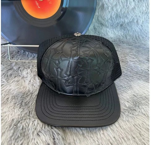 Chrome Hearts Cross-Embossed Leather Trucker Cap Black - 1