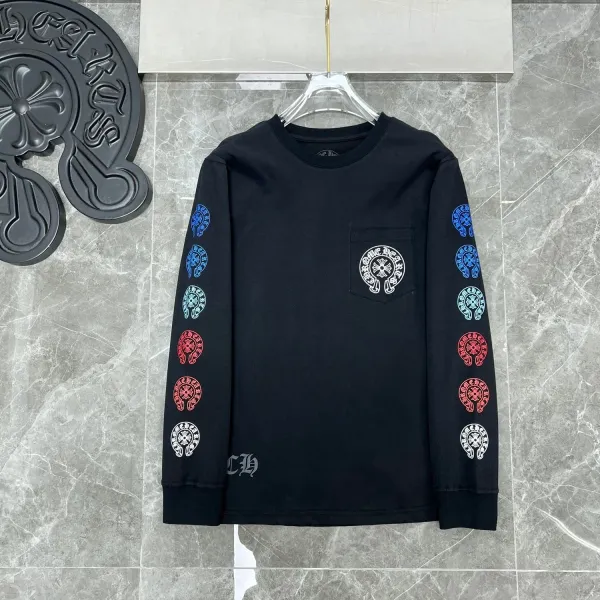 Chrome Hearts Triple Cross Black Long-Sleeve Tee with Lip and Bow Print - 35