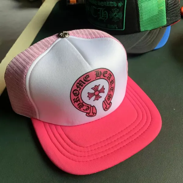 Chrome Hearts Horseshoe Logo Trucker Cap Pink/White - 1