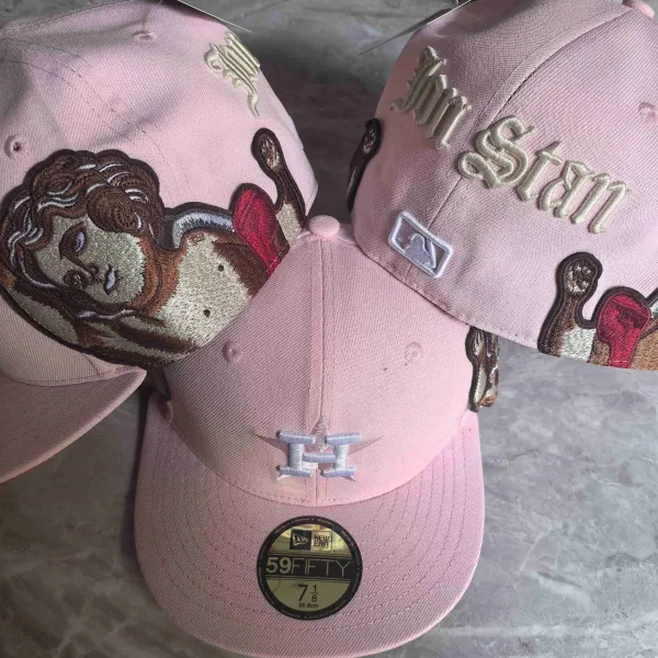 New Era x Houston Astros Pink 59FIFTY Cap with Embroidered Angel Motif - 1
