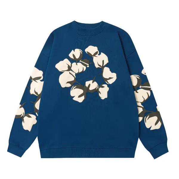 Cotton Flower Print Oversized Sweatshirt Navy - 1