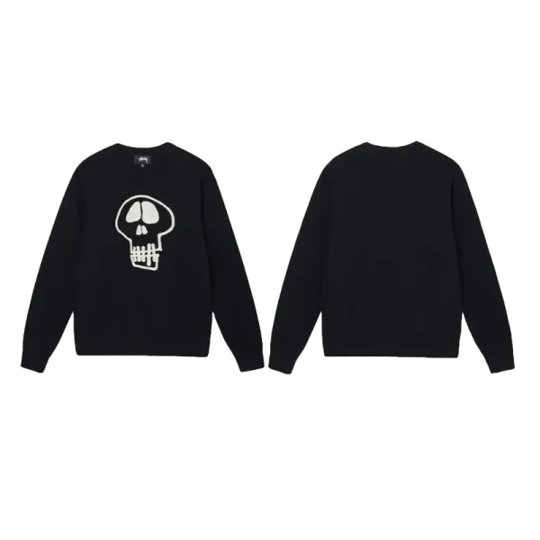 Stüssy Skull Embroidered Crewneck Sweater Black - 1