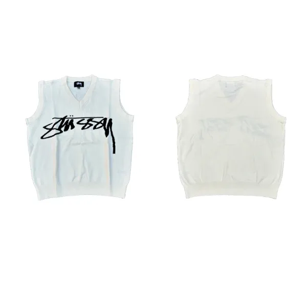 Stüssy Script Logo Knit Vest White - 1