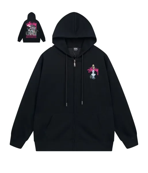 Stüssy Classical Bust Zip-Up Hoodie Black - 1