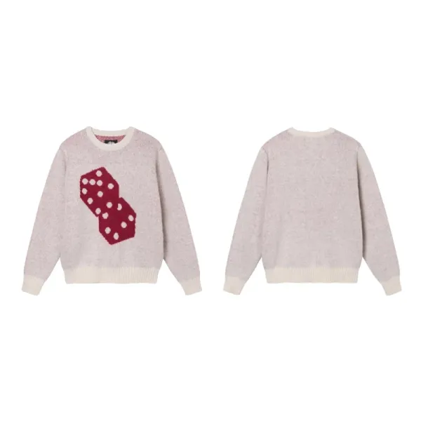Design Dice Motif Knit Sweater Beige - 1