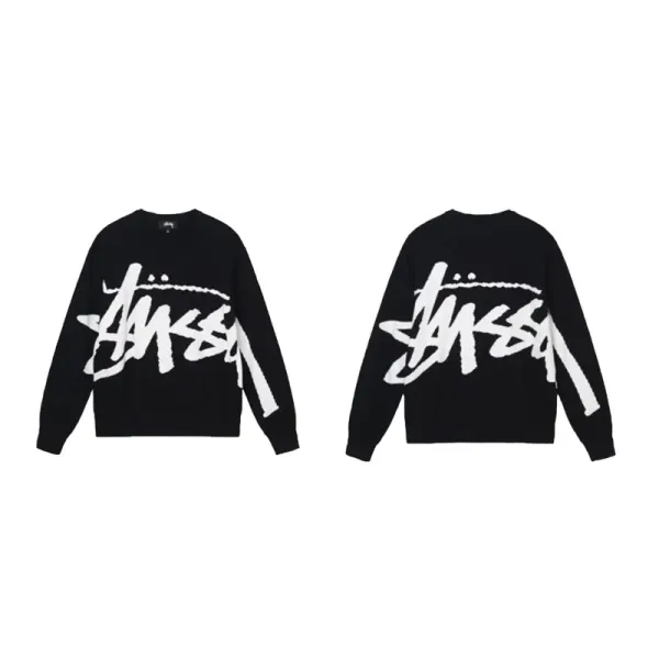 Stüssy Oversized Logo Knit Sweater Black - 1