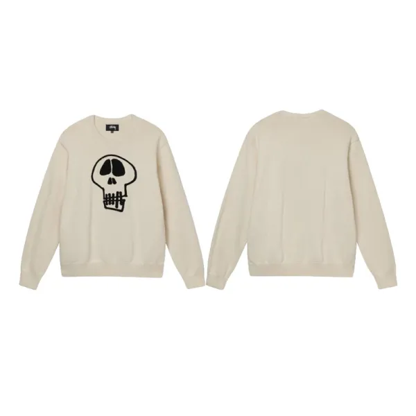 Stüssy Skull Graphic Knit Sweater Beige - 1