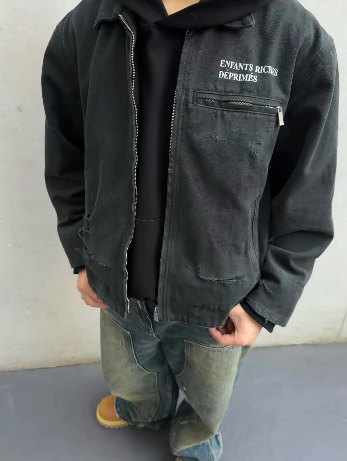 Enfants Riches Déprimés Distressed Denim Work Jacket Black - 18