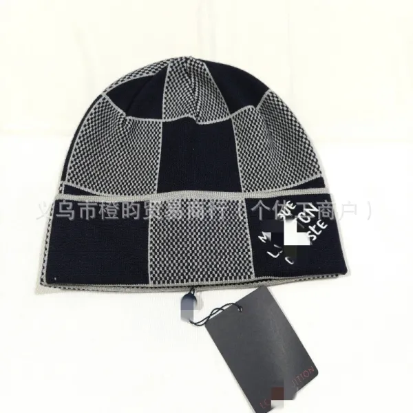 Louis Vuitton Patchwork Knit Beanie Navy and Gray - 1