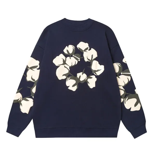 Cotton Flower Print Navy Sweatshirt - 1