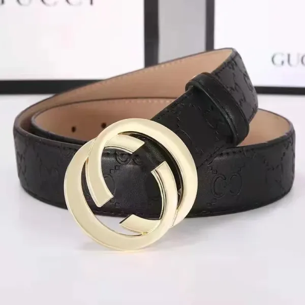 Gucci Double G Interlocking Buckle Black Leather Belt - 1