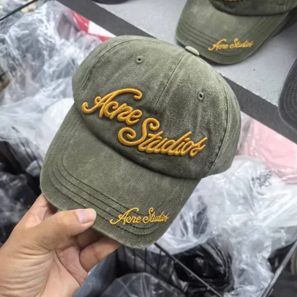 Acne Studios Script Embroidered Baseball Cap Army Green - 1