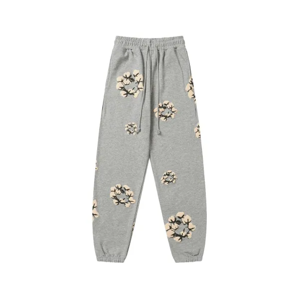 Gucci Cotton Flower Print Gray Sweatpants - 1