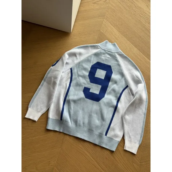 Umbro Knit Jersey Number 9 Light Blue and White Sweater - 1