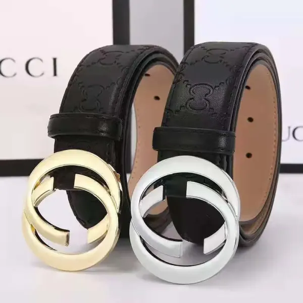Gucci Double G Interlocking Buckle Leather Belt Black - 1