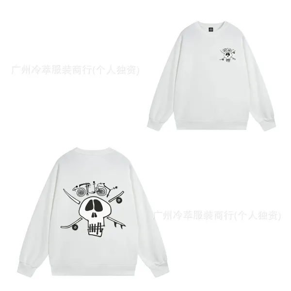 Skull & Skateboard Graphic Hoodie White - 1