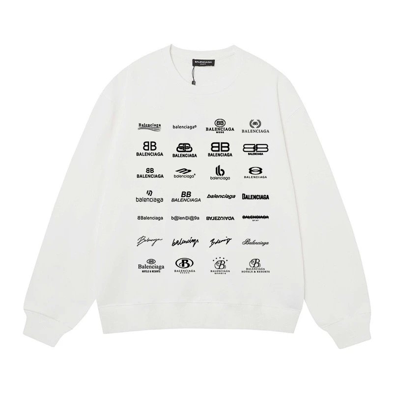 Balenciaga Logo Print Crewneck White Hoodie - 1