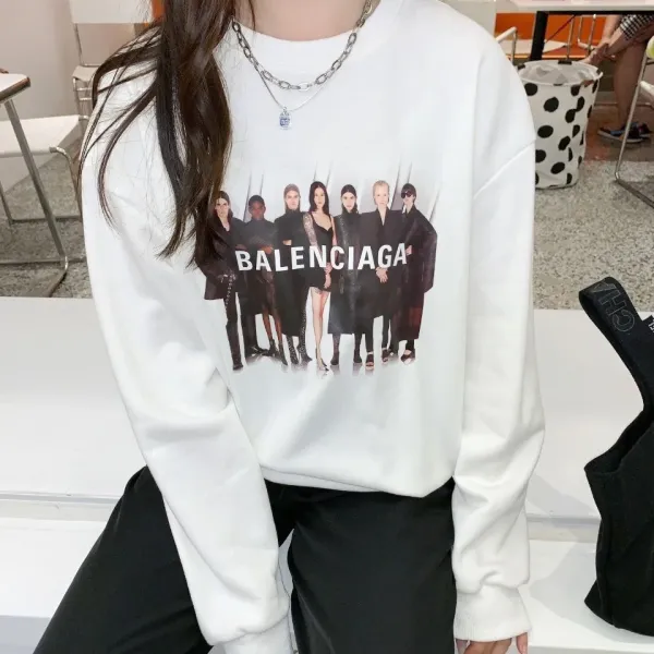 Balenciaga Logo Print Hoodie Black and White - 8