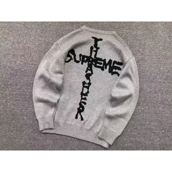Supreme Cross Logo Knit Sweater Gray - 1