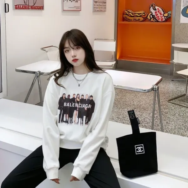 Balenciaga Logo Print Hoodie Black and White - 6