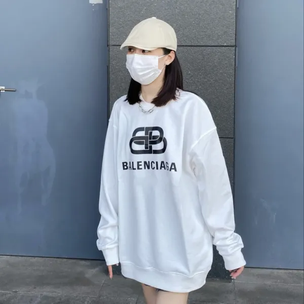 Balenciaga Logo Print Hoodie Black and White - 14
