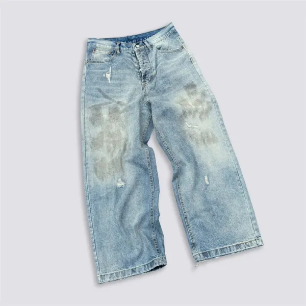Distressed Wide-Leg Light Wash Jeans - 1