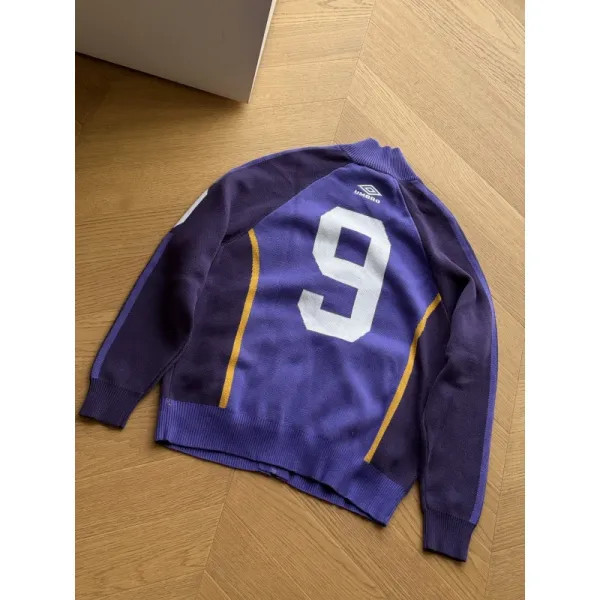 Umbro Knit Jersey Sweater Purple with White Number 9 and Gold Stripes - 1