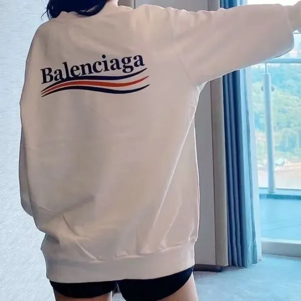 Balenciaga Logo Print Hoodie Black and White - 10