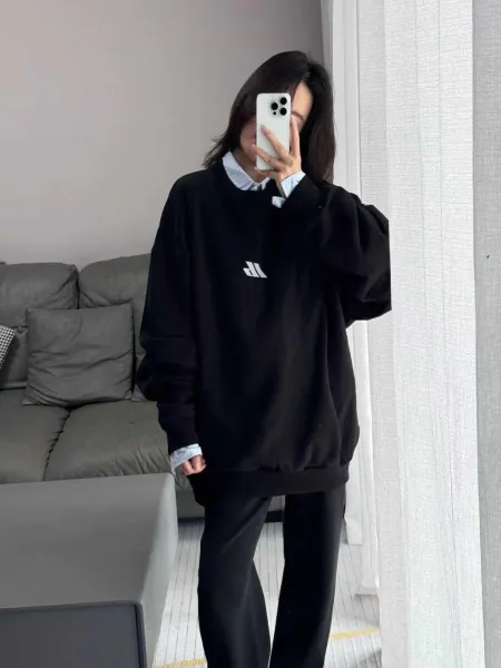 Balenciaga Logo Print Hoodie Black and White - 18